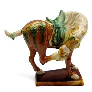 Vintage Tang Style Sancai Drip Glaze Ceramic Chinese War HORSE Figurine